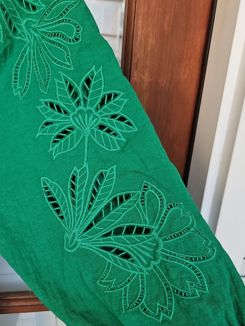 DKNY Green Faux Wrap Dress with Embroidered Sleeves - Women - Picture 4 of 5